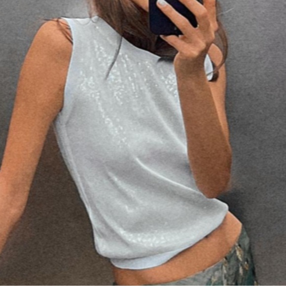 🧞‍♂️Nwt blue sleeveless sequined knit top - Picture 2 of 13